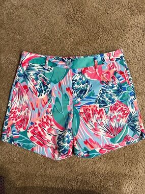Jade Floral Print Shorts in Pink, Teal, and Blue